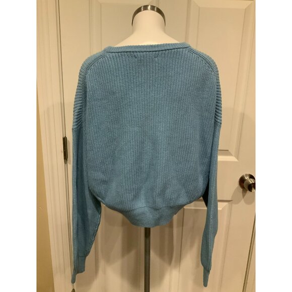 Reformation Blue Knit Cropped Sweater Crew Neck, Size Medium - Picture 7 of 9